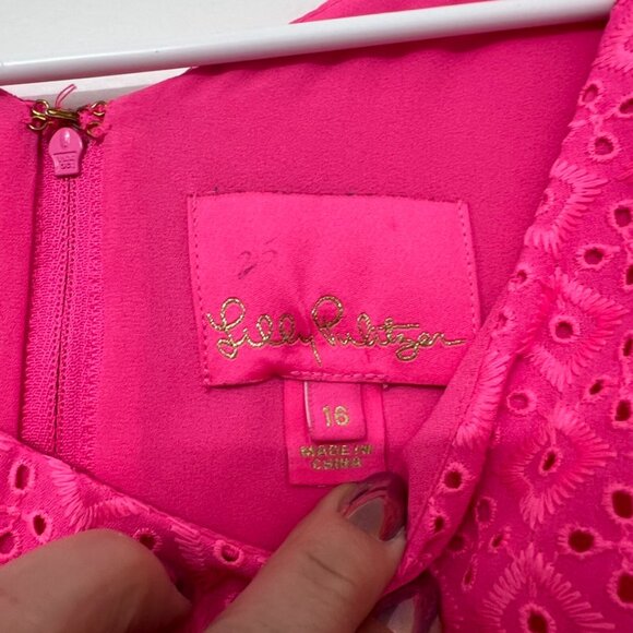 Lilly Pulitzer Clarise Embroided Eyelet Pink Isle Women's shift mini dress sz 16 - Picture 3 of 7